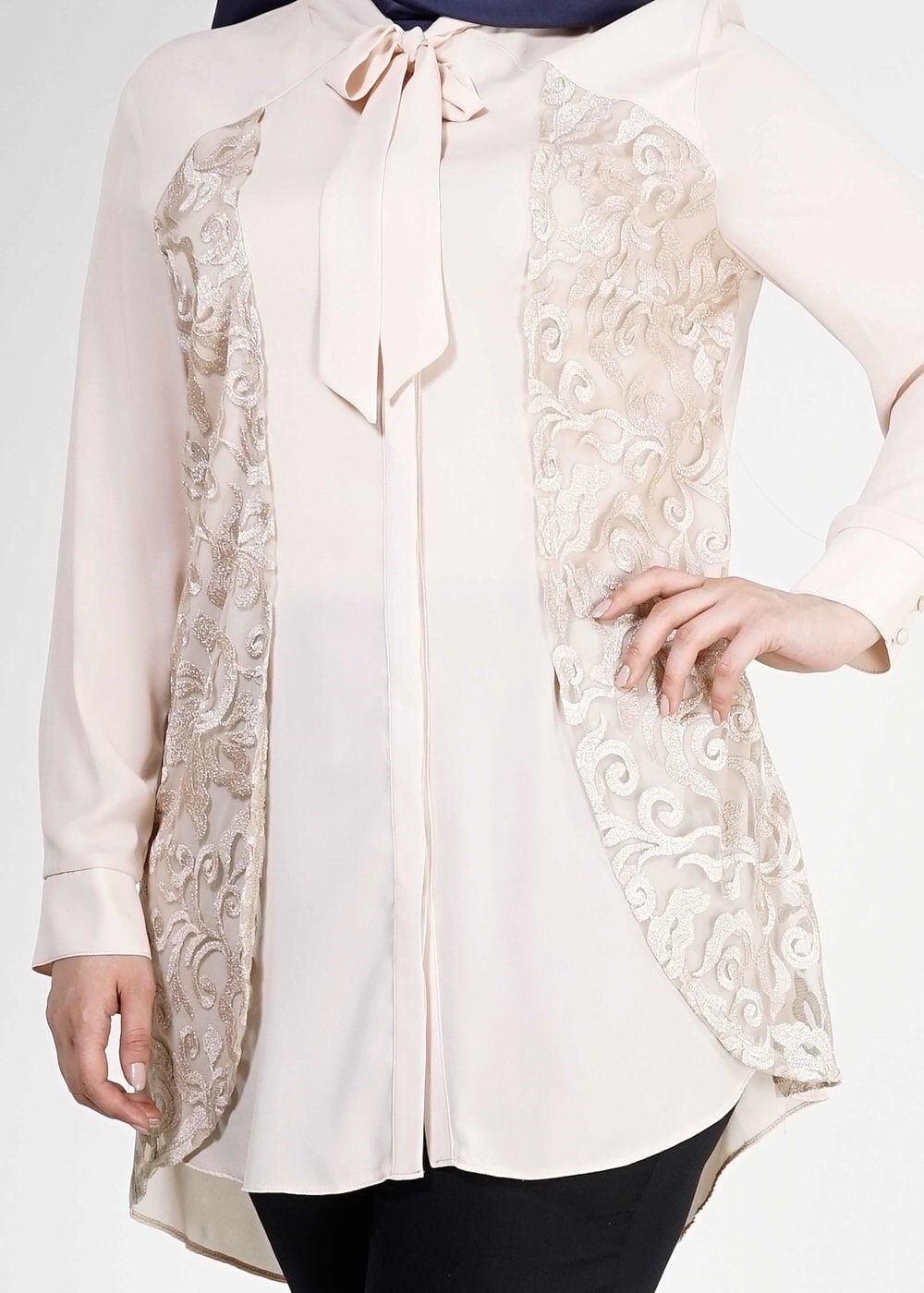 Tesettür giyim PUDRA NAKIŞ DETAYLI TUNİK  2490 