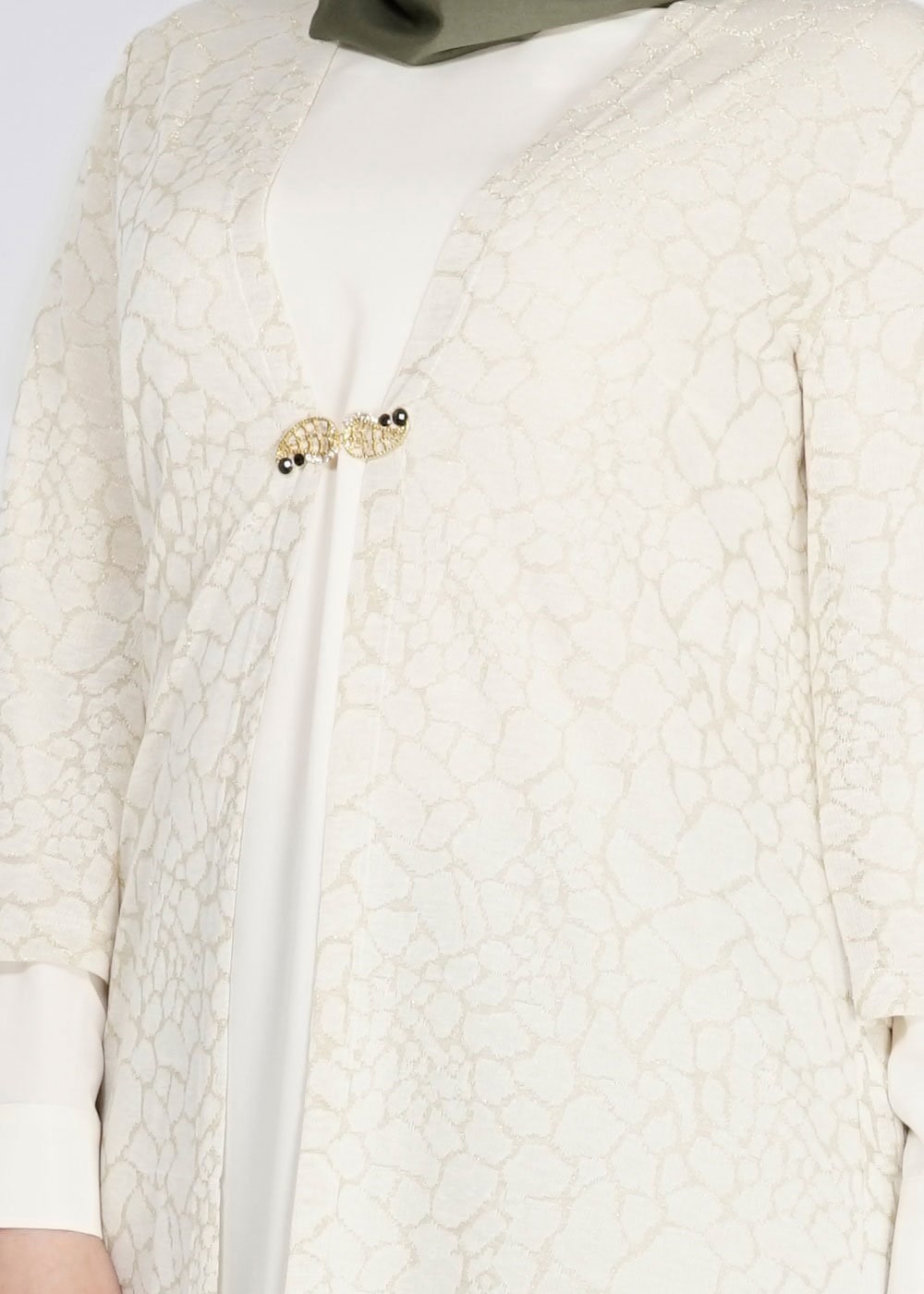 Tesettür giyim BEJ DESENLİ İKİLİ TUNİK 2504