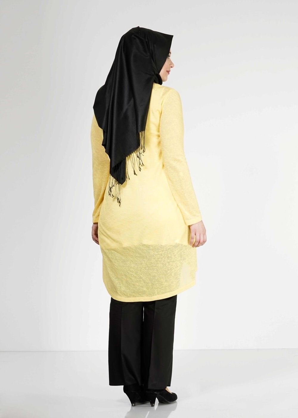 Tesettür giyim SARI FIRFIR DETAYLI İKİLİ TUNİK 2514