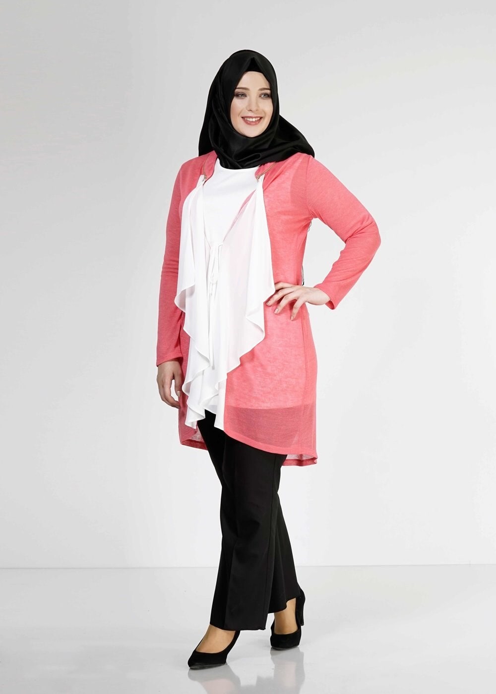 Tesettür giyim MERCAN FIRFIR DETAYLI İKİLİ TUNİK 2514