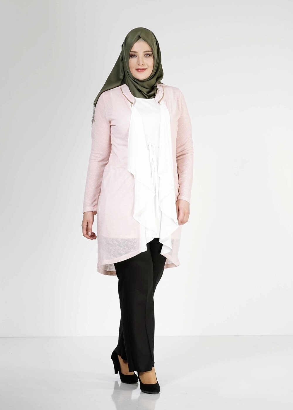 Hijab clothing POWDER FRILL DETAILED 2-PIECE TUNIC 2514 