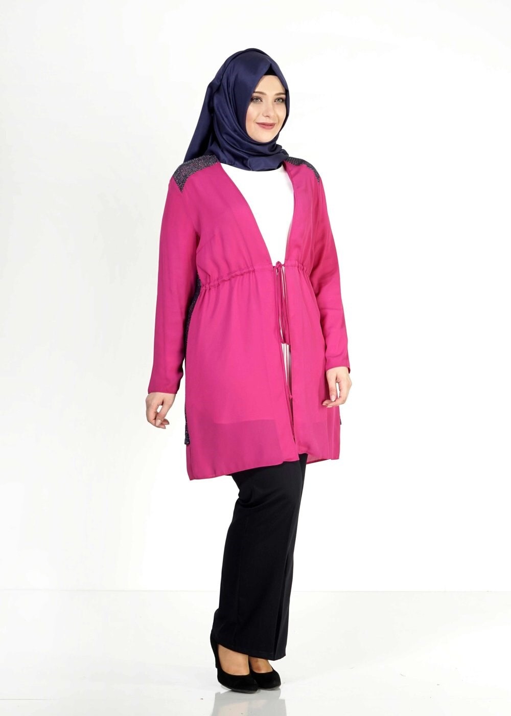 Tesettür giyim FUŞYA BELİ BÜZGÜLÜ TUNİK 2516
