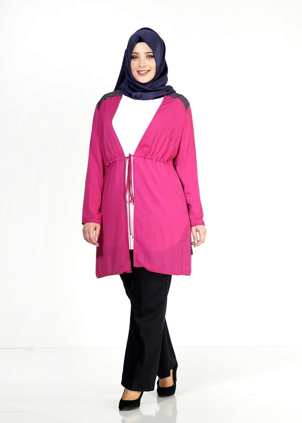 Tesettür giyim FUŞYA BELİ BÜZGÜLÜ TUNİK 2516