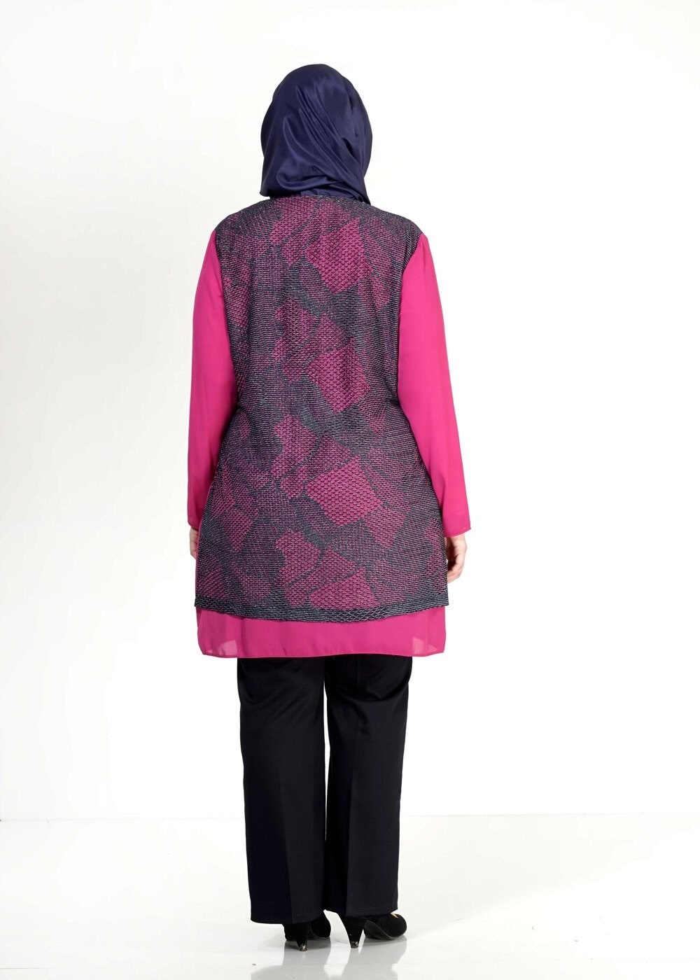 Tesettür giyim FUŞYA BELİ BÜZGÜLÜ TUNİK 2516