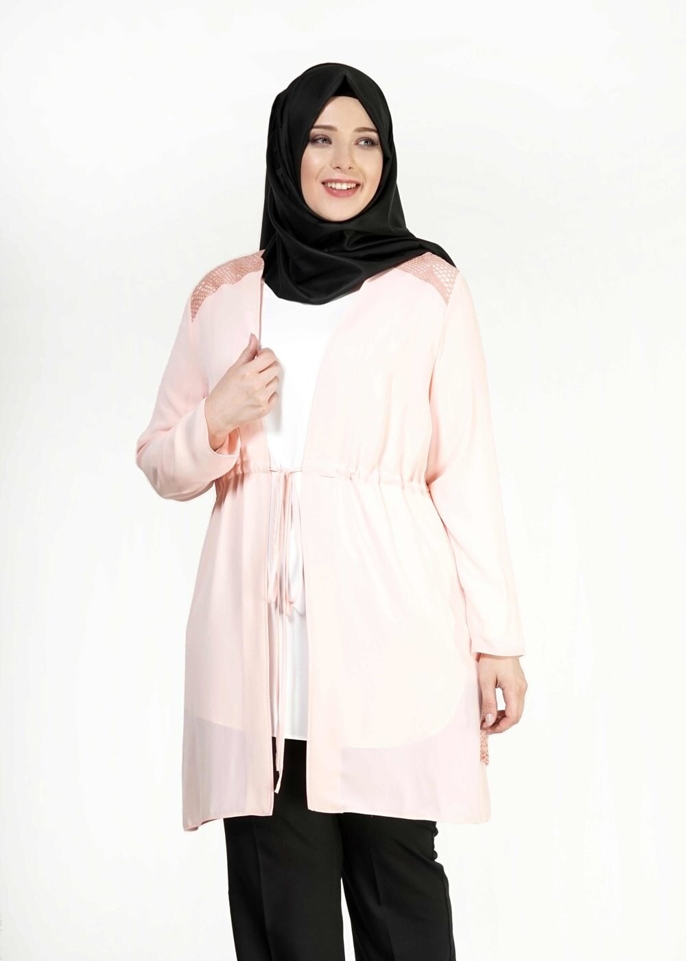 Tesettür giyim PUDRA BELİ BÜZGÜLÜ TUNİK 2516