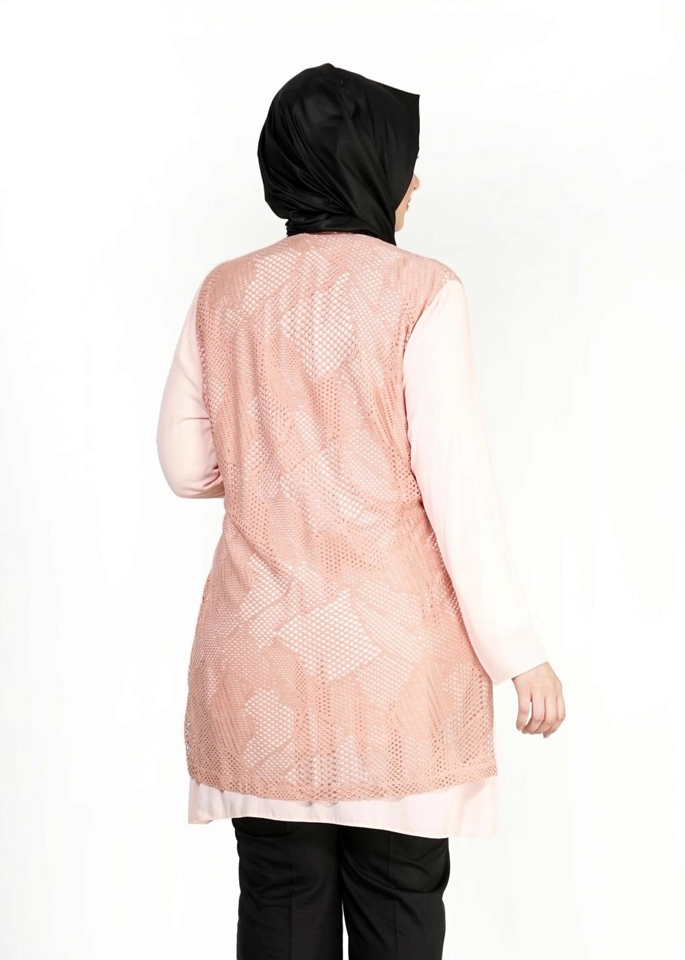 Tesettür giyim PUDRA BELİ BÜZGÜLÜ TUNİK 2516