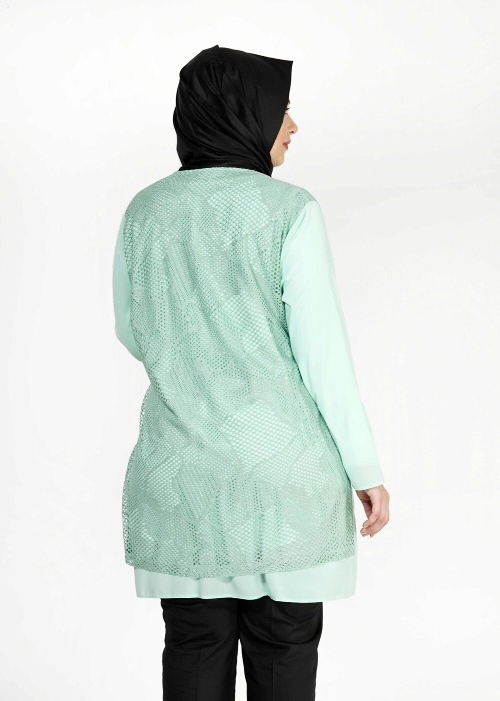 Tesettür giyim YEŞİL BELİ BÜZGÜLÜ TUNİK 2516