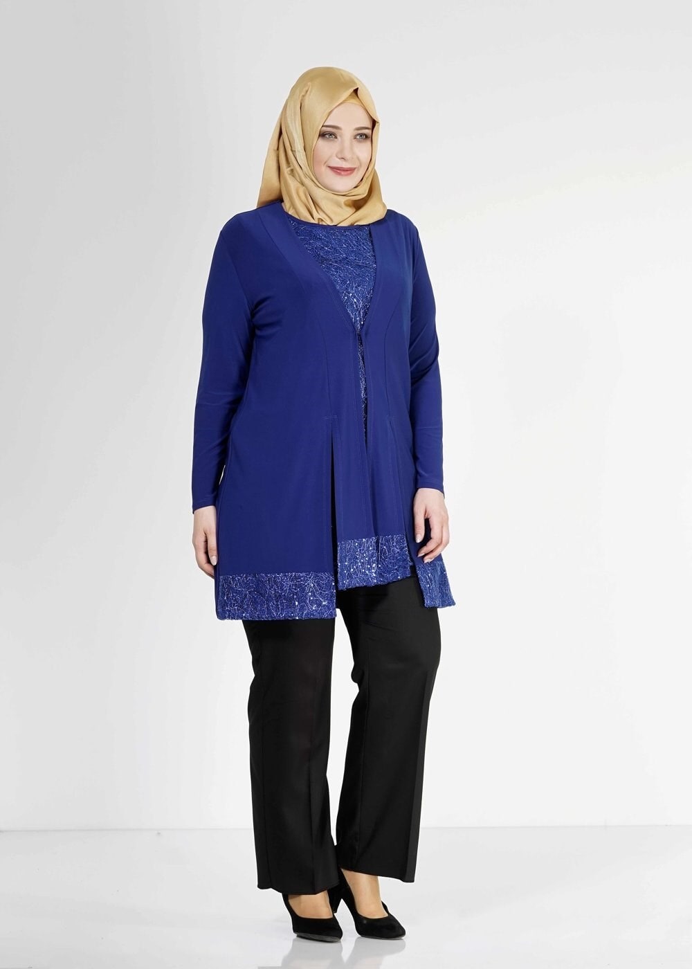 Tesettür giyim LACİVERT PUL PAYET DETAYLI İKİLİ TUNİK 2518 