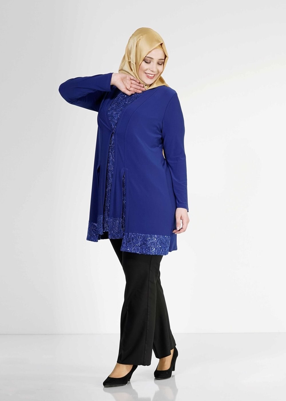 Tesettür giyim LACİVERT PUL PAYET DETAYLI İKİLİ TUNİK 2518 