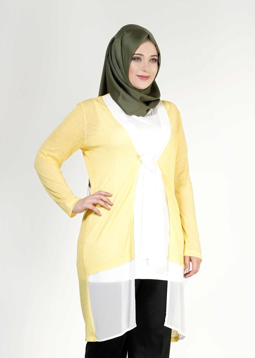 Hijab clothing YELLOW TWO-PIECE CHIFFON TUNIC  2520 