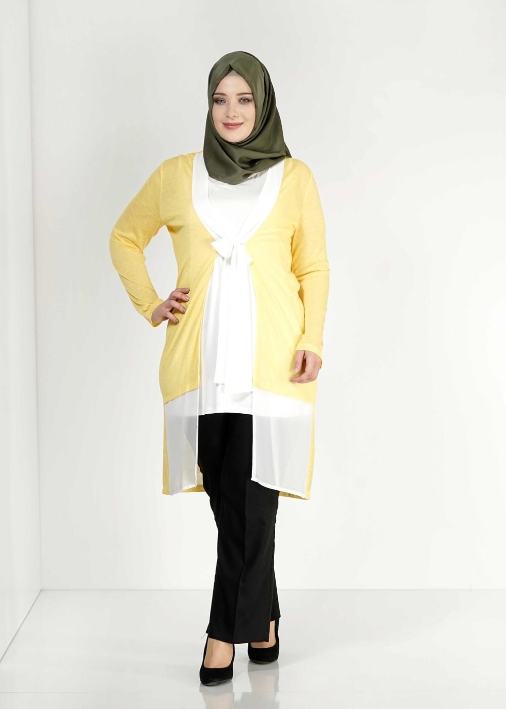 Hijab clothing YELLOW TWO-PIECE CHIFFON TUNIC  2520 