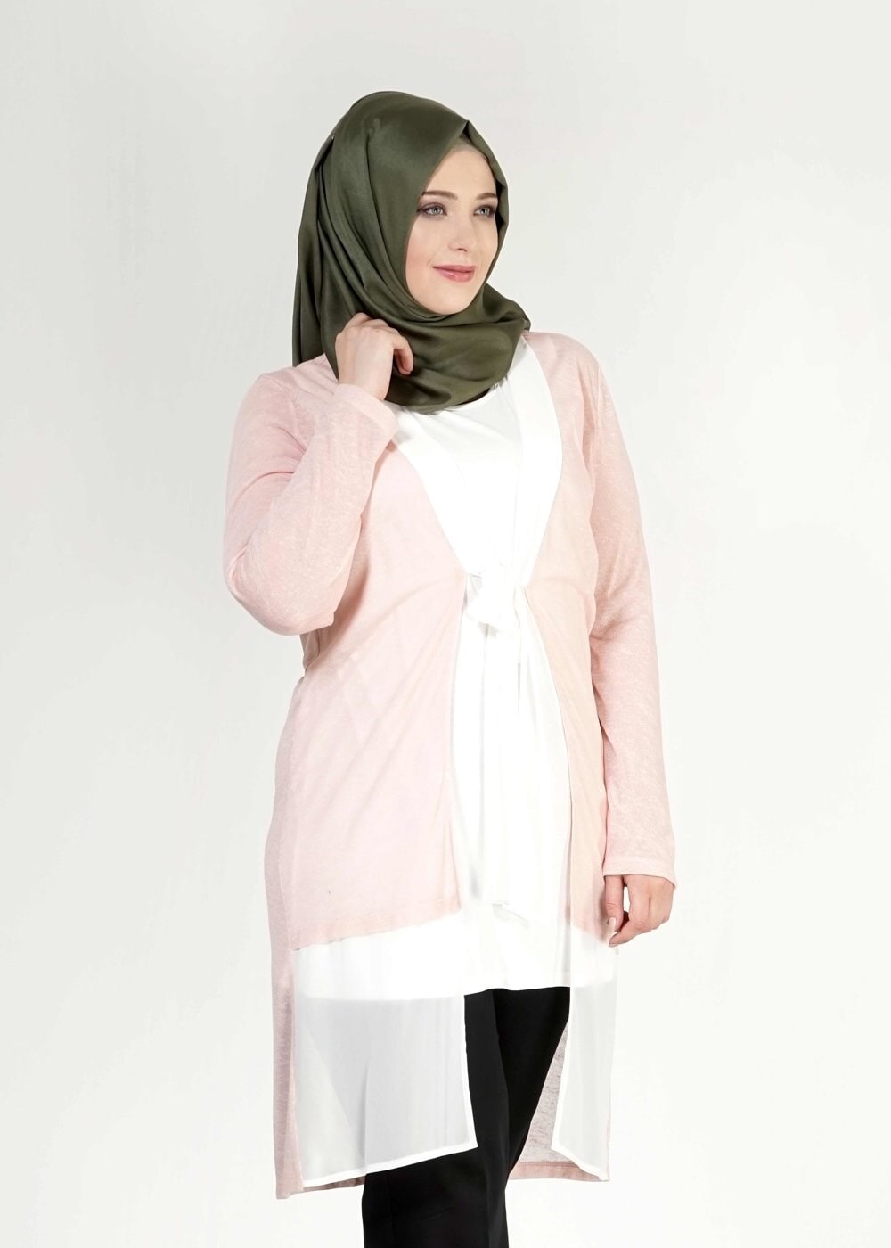 Tesettür giyim PUDRA İKİLİ ŞİFON TUNİK  2520 