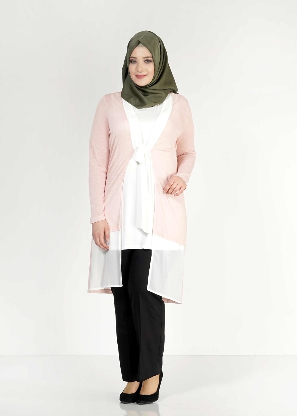 Tesettür giyim PUDRA İKİLİ ŞİFON TUNİK  2520 