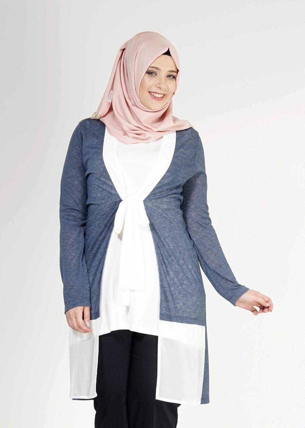 Hijab clothing NAVY BLUE TWO-PIECE CHIFFON TUNIC  2520 