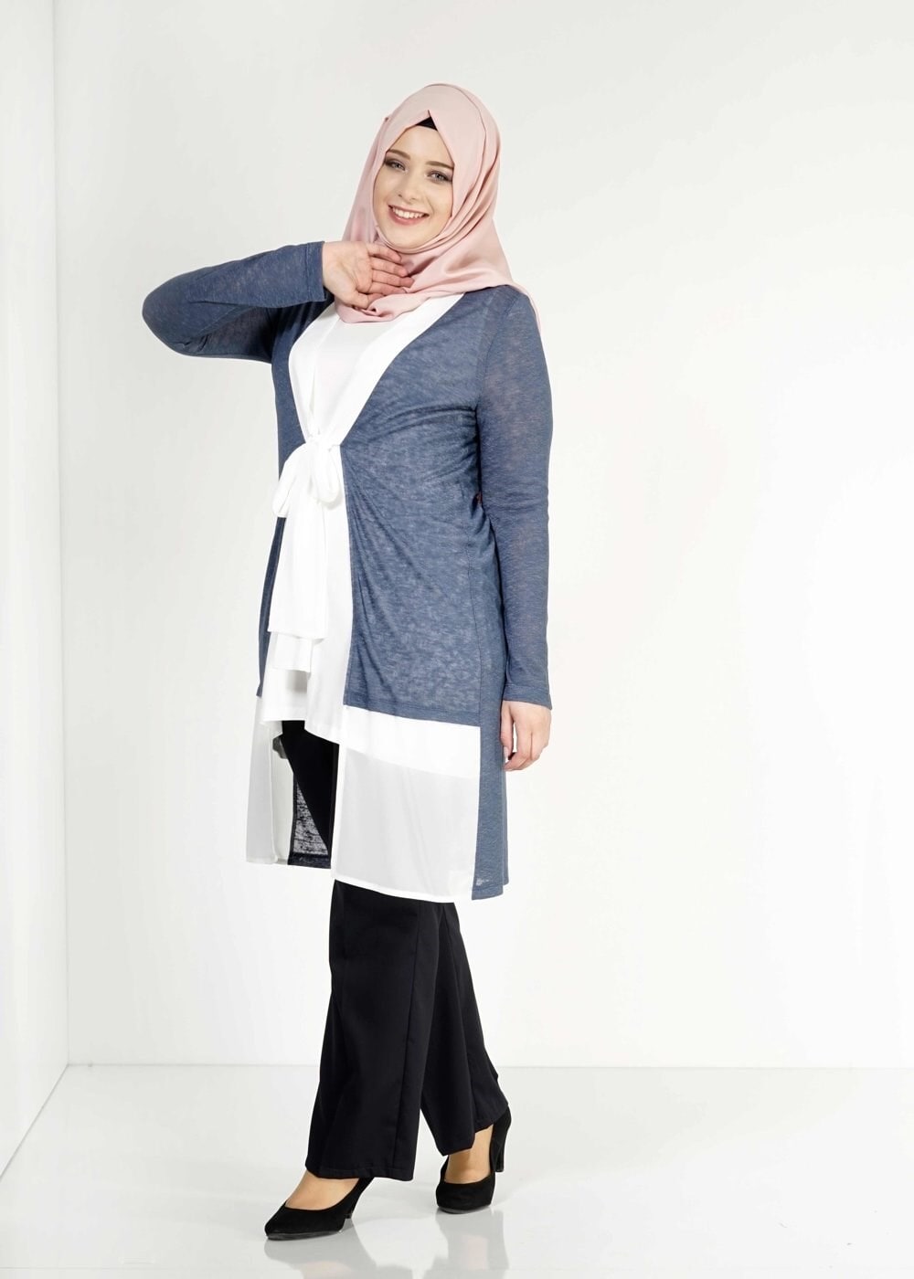 Hijab clothing NAVY BLUE TWO-PIECE CHIFFON TUNIC  2520 