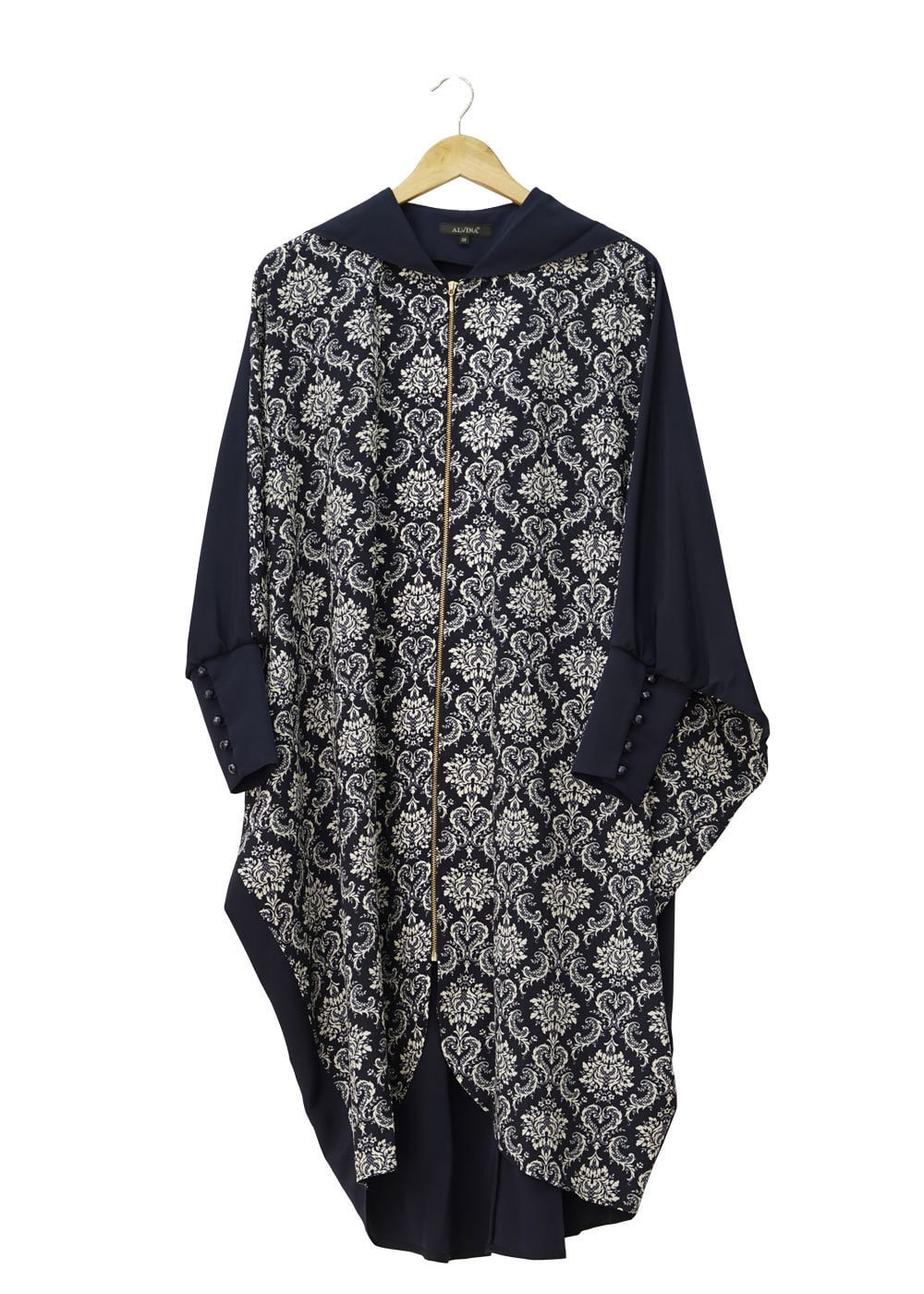 Tesettür giyim LACİVERT  DESENLİ KAPÜŞONLU TUNİK 4493