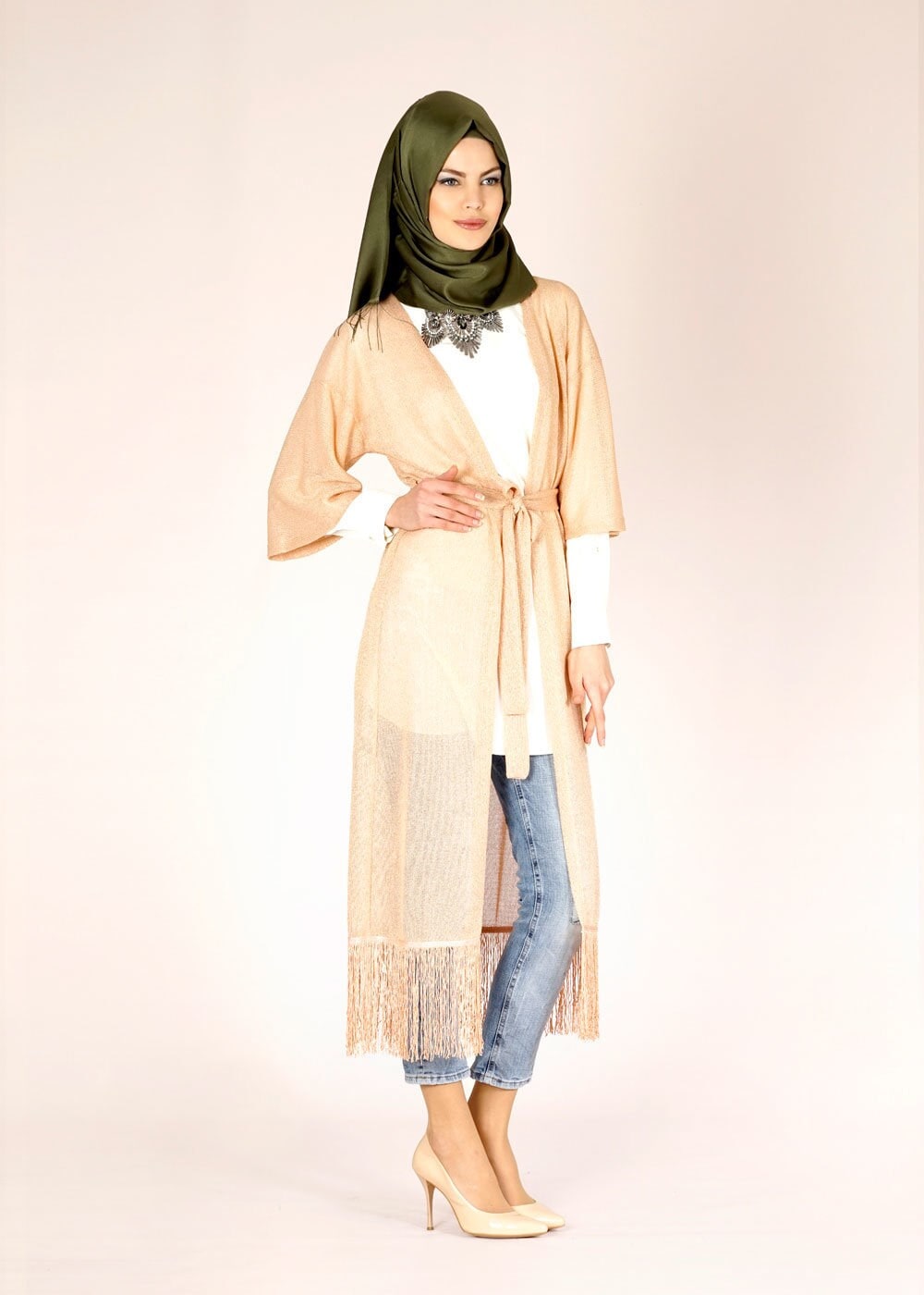 Tesettür giyim PUDRA PÜSKÜL DETAYLI TUNİK 4577