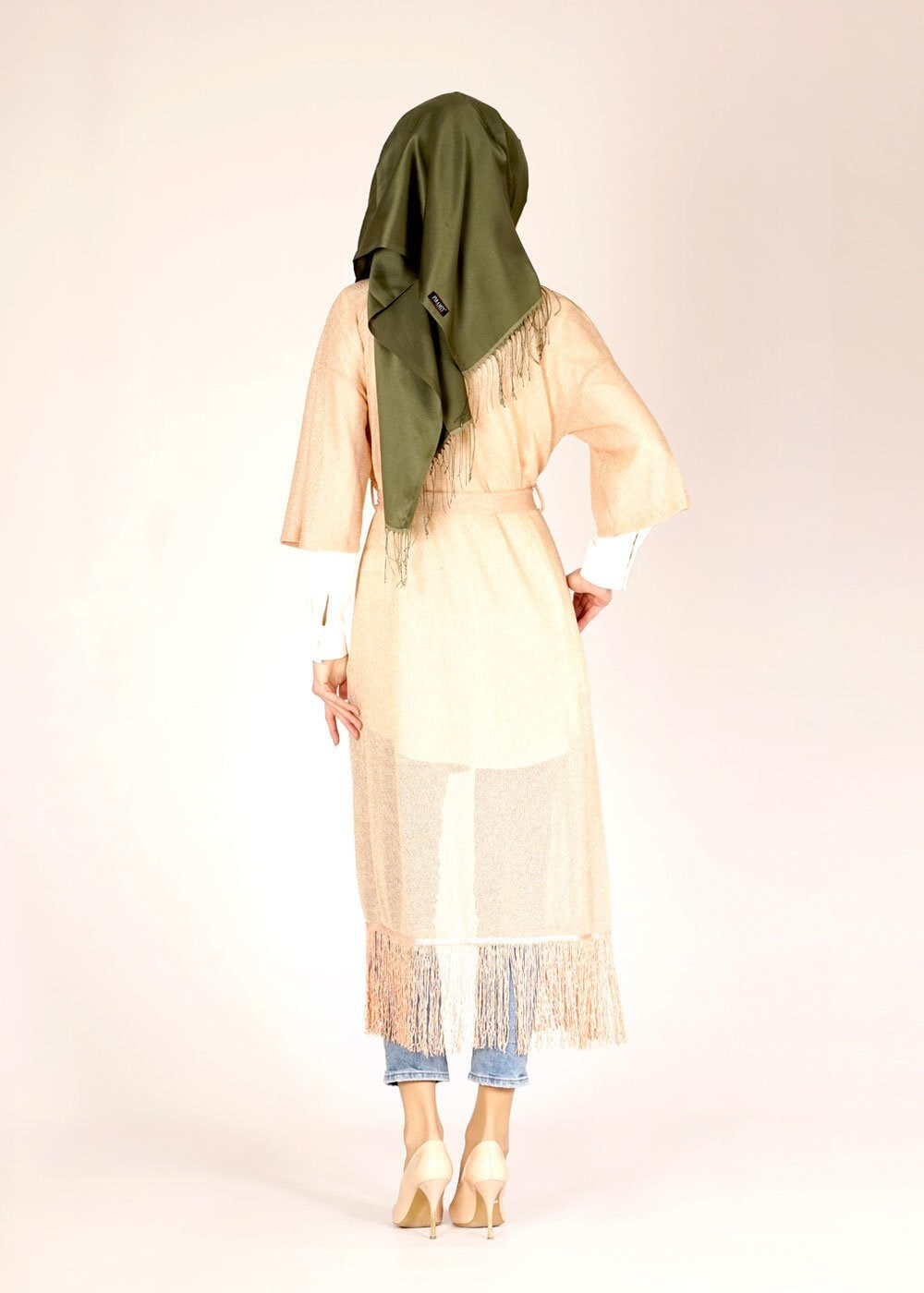 Tesettür giyim PUDRA PÜSKÜL DETAYLI TUNİK 4577