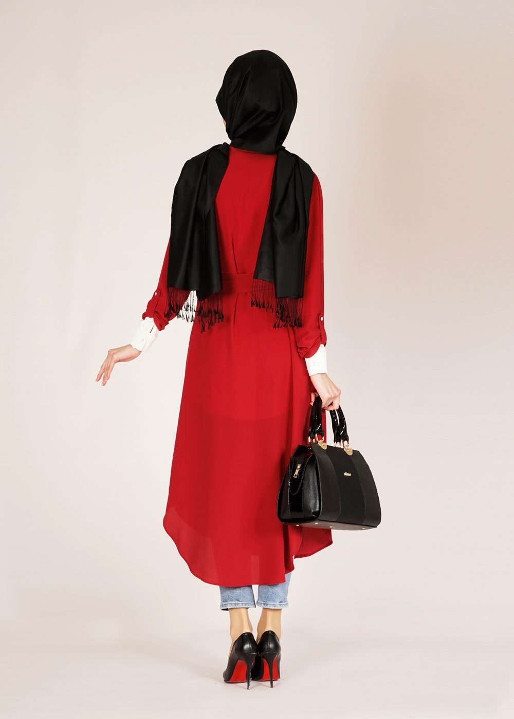 Tesettür giyim KIRMIZI UZUN TESETTÜR TUNİK 4583 
