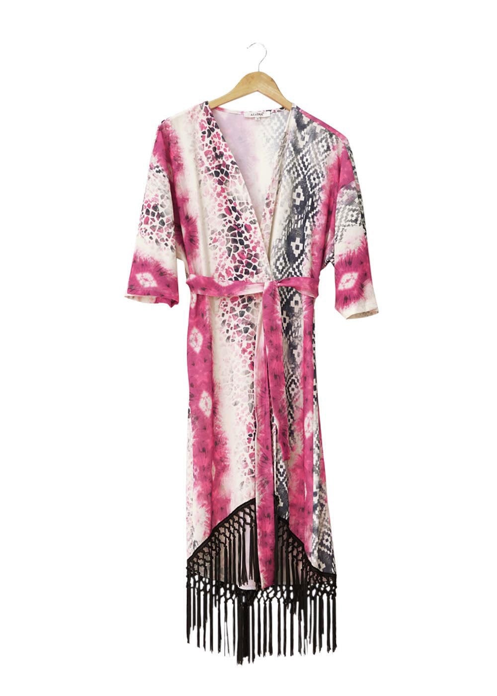 Tesettür giyim FUŞYA DESENLİ PÜSKÜLLÜ TUNİK 4584