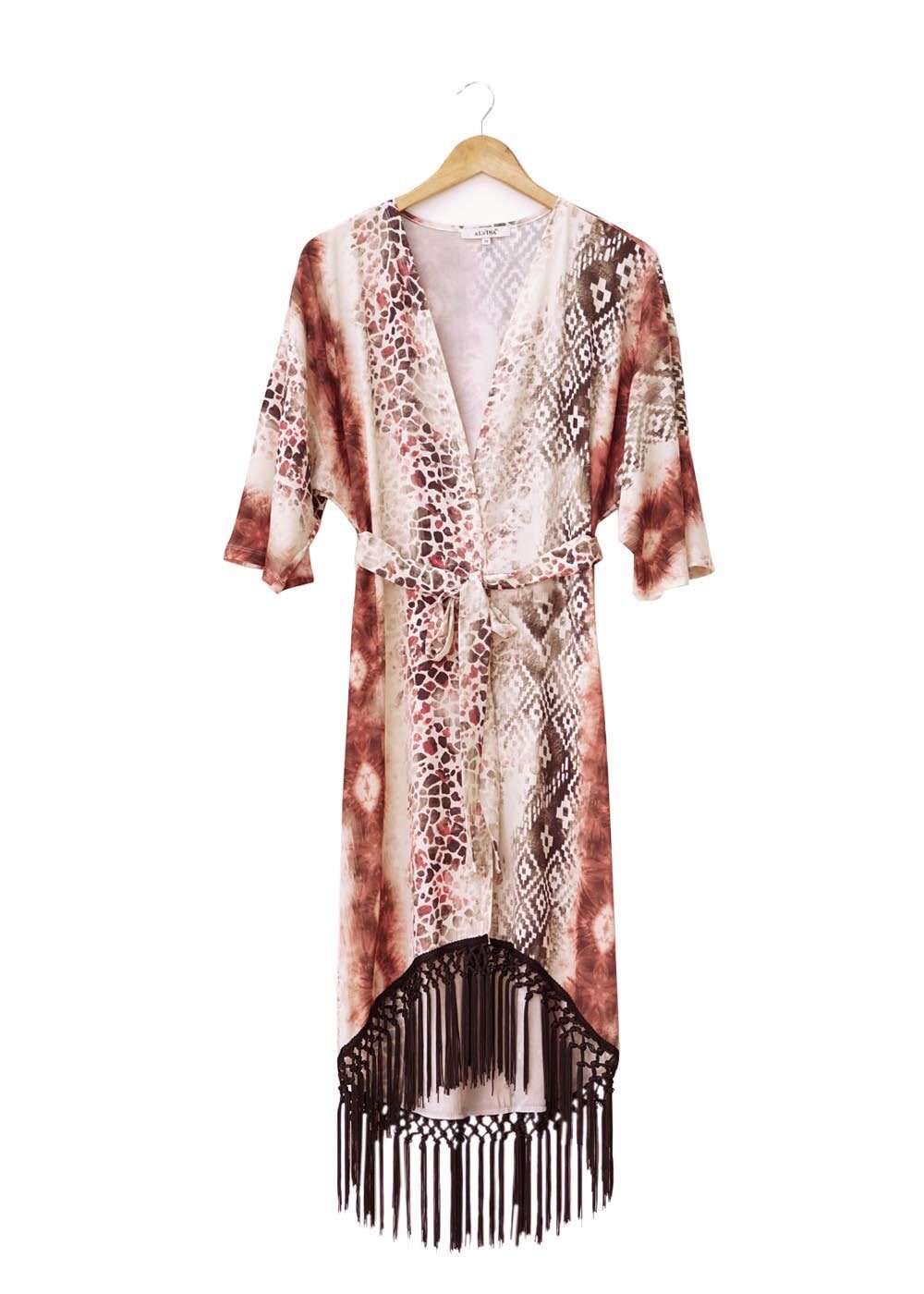 Tesettür giyim PUDRA DESENLİ PÜSKÜLLÜ TUNİK 4584