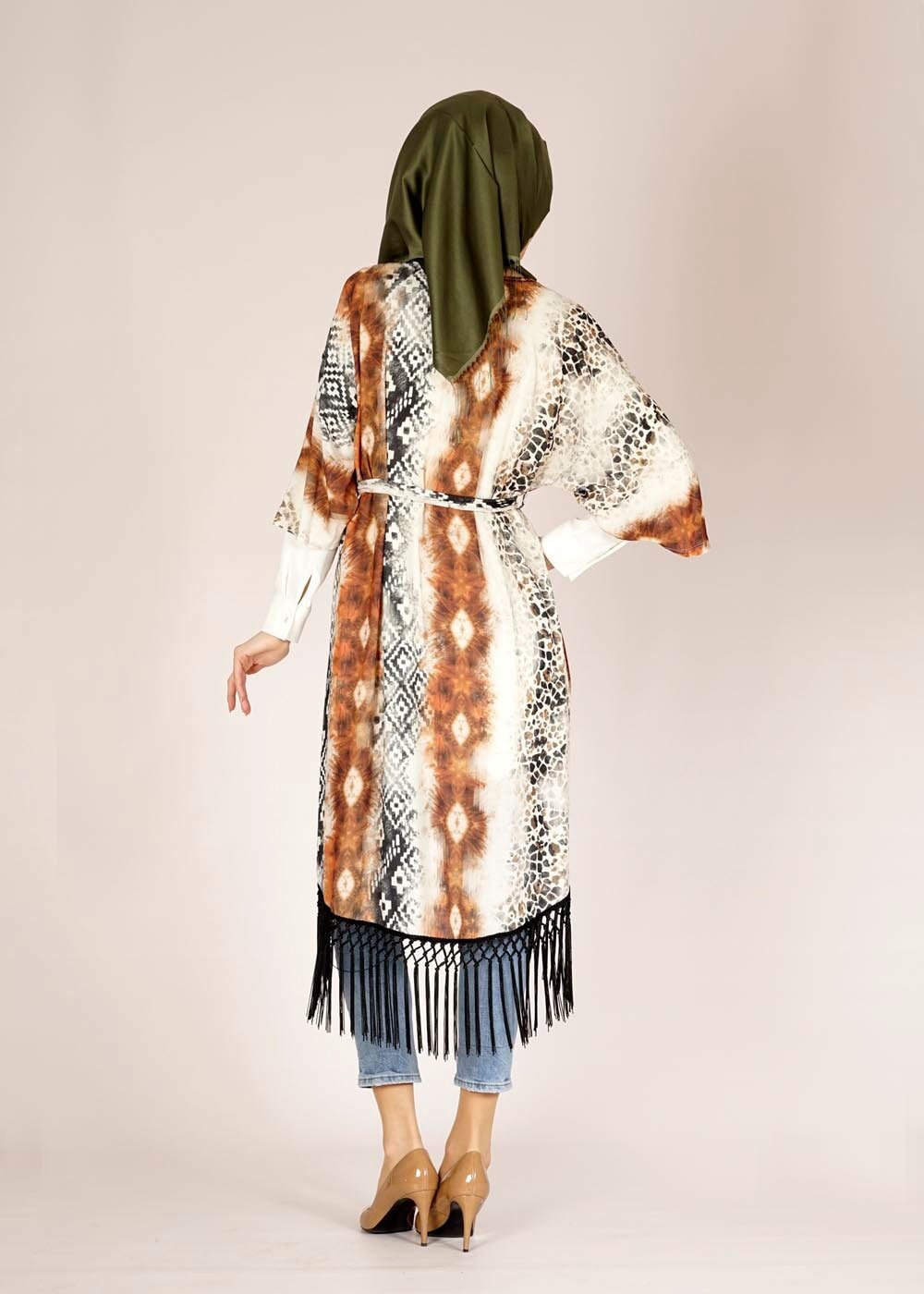 Tesettür giyim VİZON DESENLİ PÜSKÜLLÜ TUNİK 4584