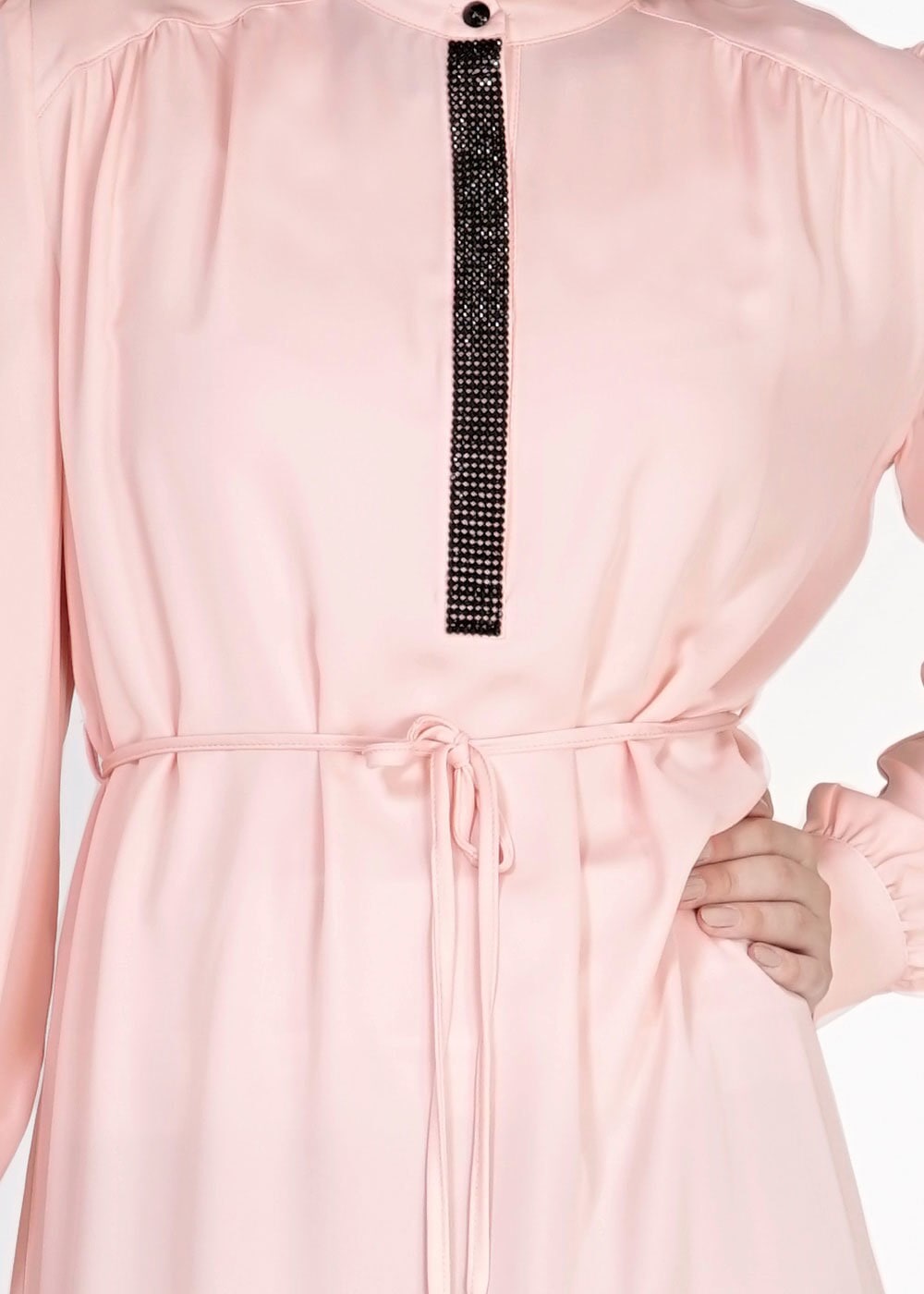 Tesettür giyim PUDRA TAŞ DETAYLI ASİMETRİK KESİM TUNİK 4606