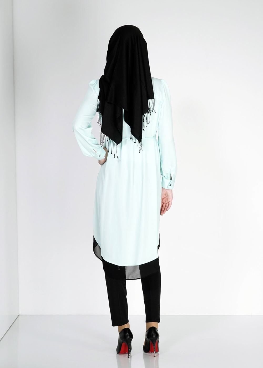 Tesettür giyim YEŞİL TAŞ DETAYLI ASİMETRİK KESİM TUNİK 4606