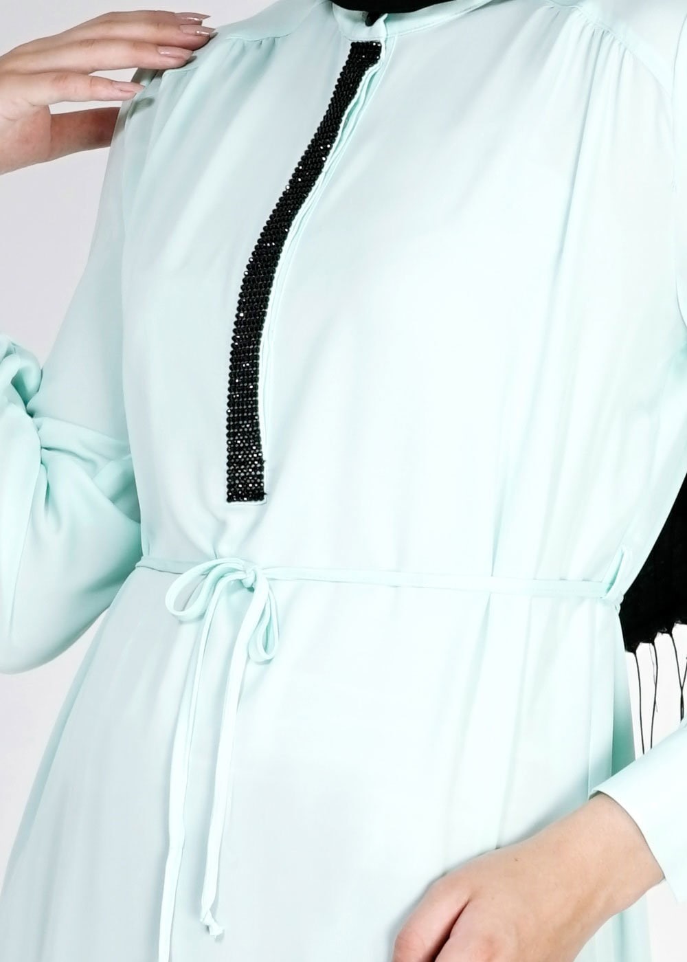 Tesettür giyim YEŞİL TAŞ DETAYLI ASİMETRİK KESİM TUNİK 4606