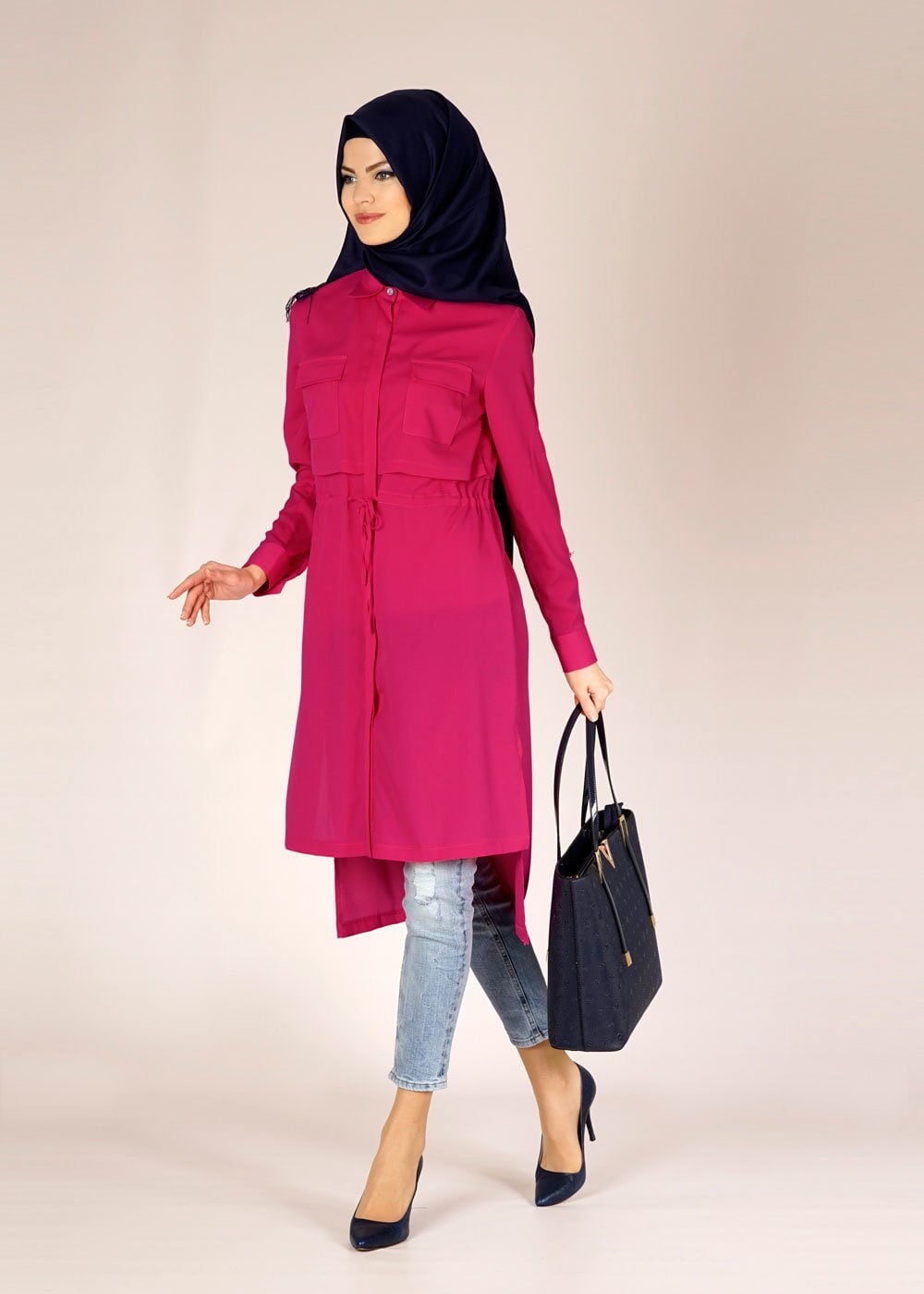 Tesettür giyim FUŞYA ASİMETRİK KESİM TUNİK 4609