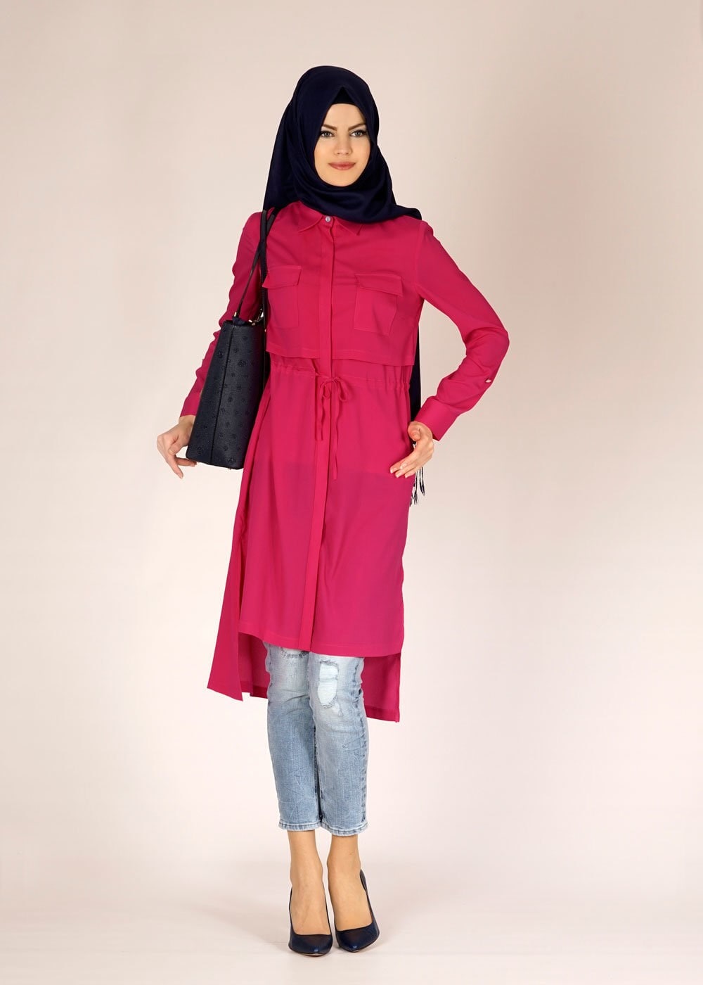 Tesettür giyim FUŞYA ASİMETRİK KESİM TUNİK 4609