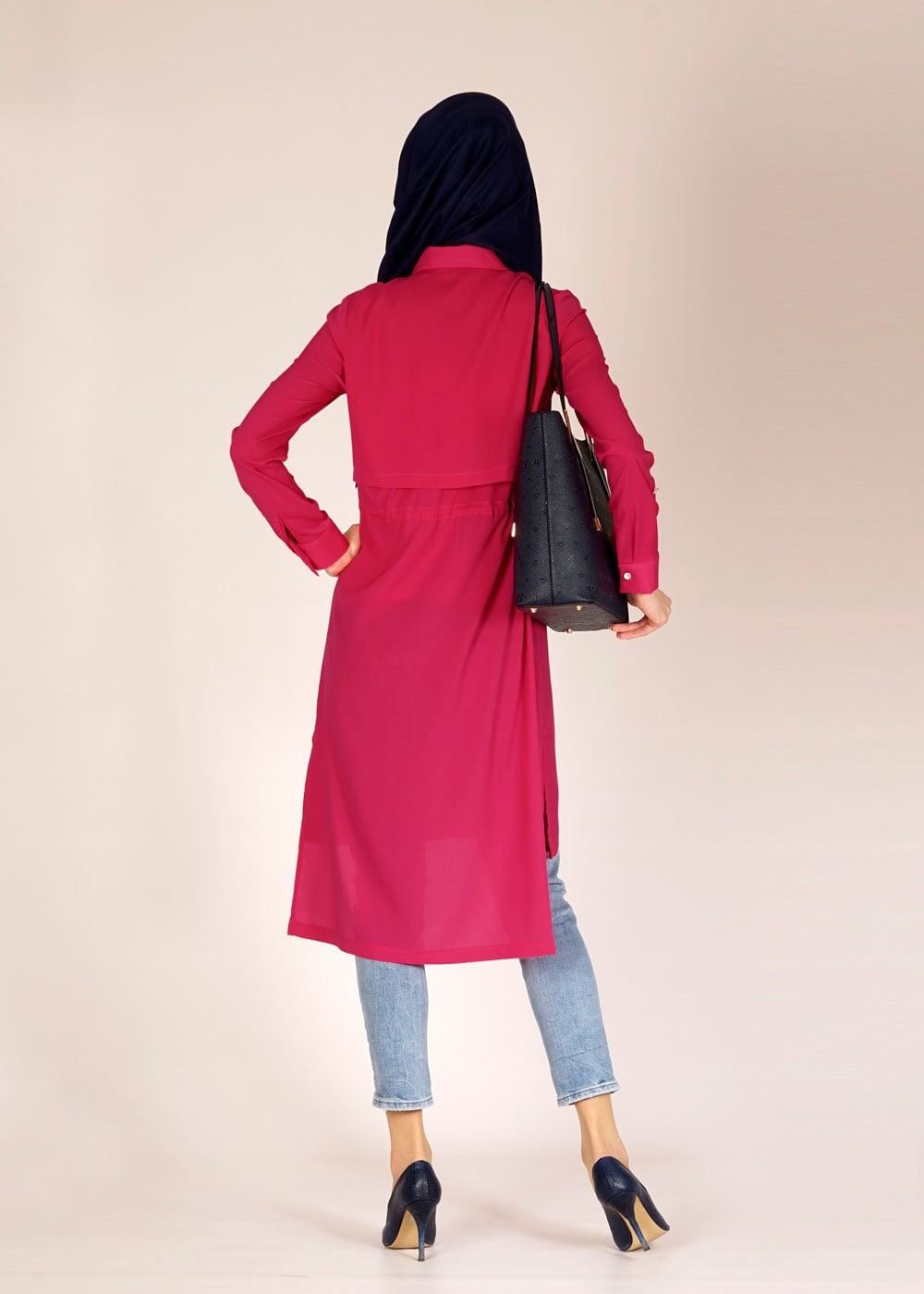 Tesettür giyim FUŞYA ASİMETRİK KESİM TUNİK 4609