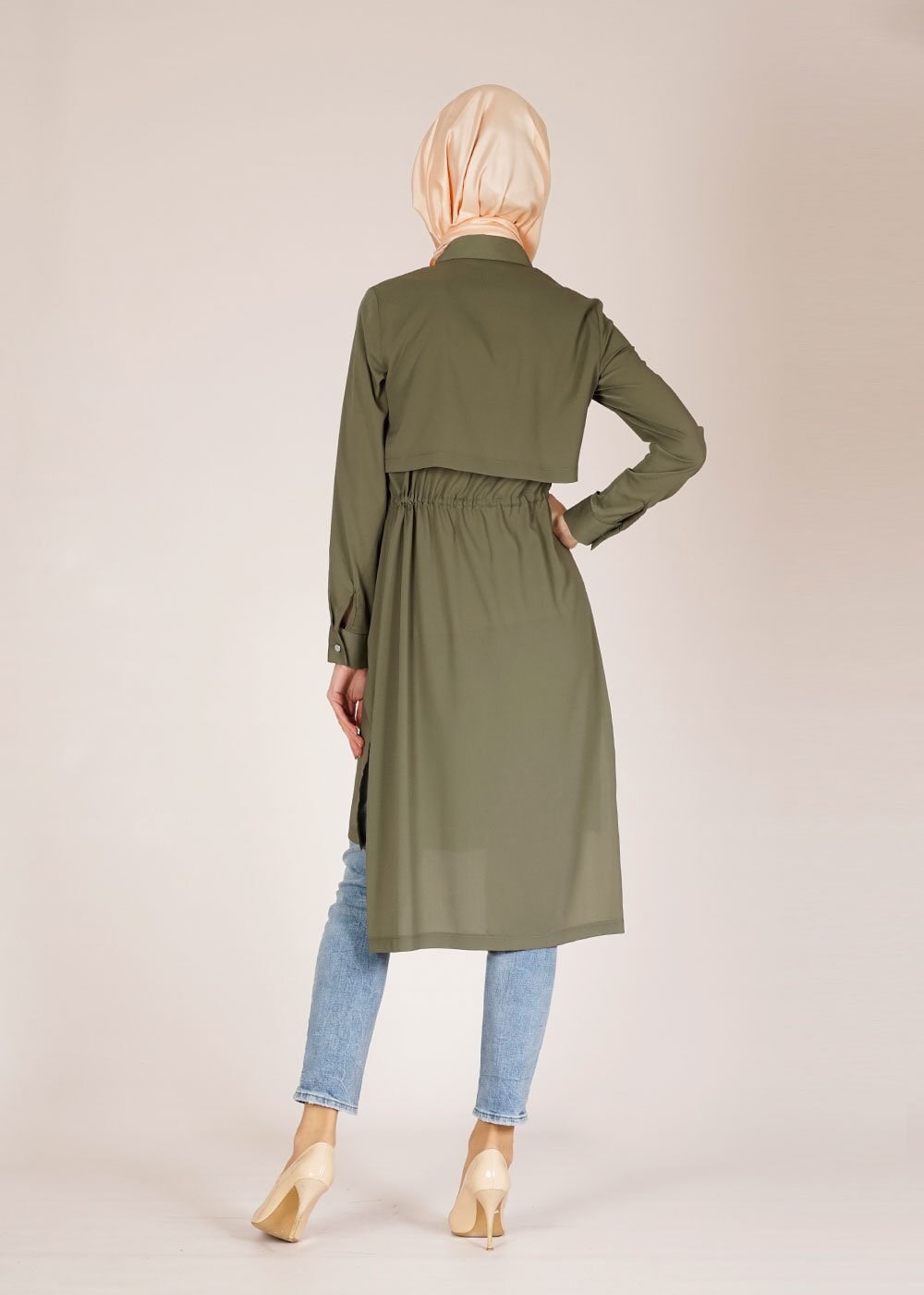 Tesettür giyim HAKİ ASİMETRİK KESİM TUNİK 4609