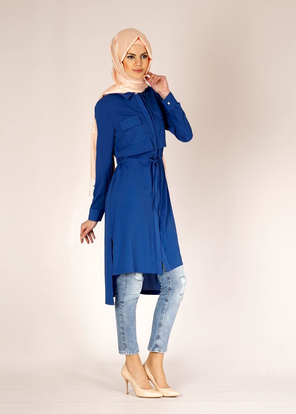 Tesettür giyim LACİVERT ASİMETRİK KESİM TUNİK 4609