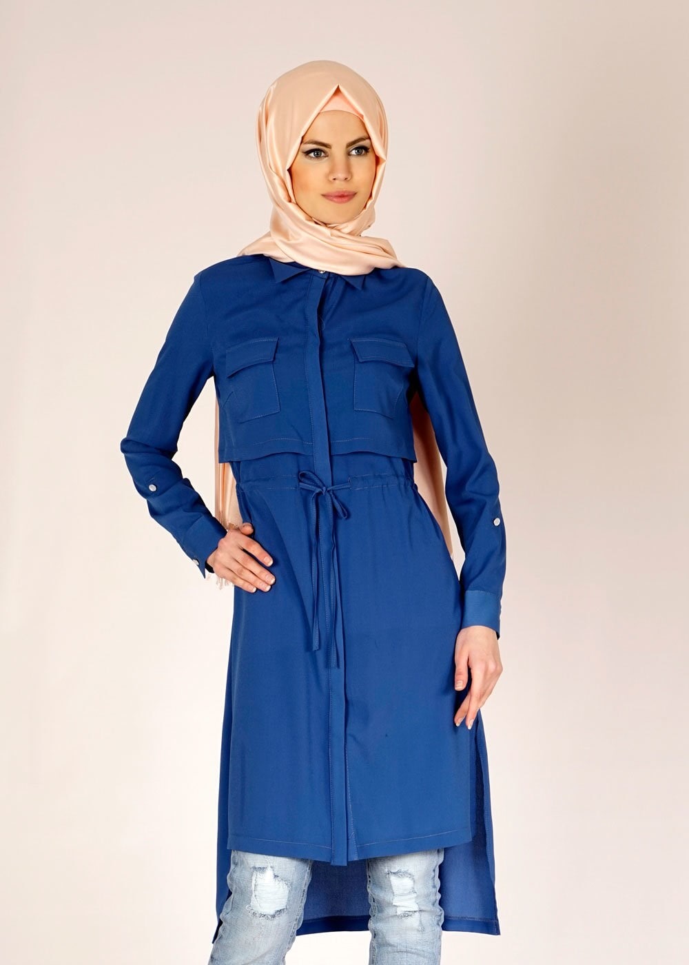 Tesettür giyim LACİVERT ASİMETRİK KESİM TUNİK 4609