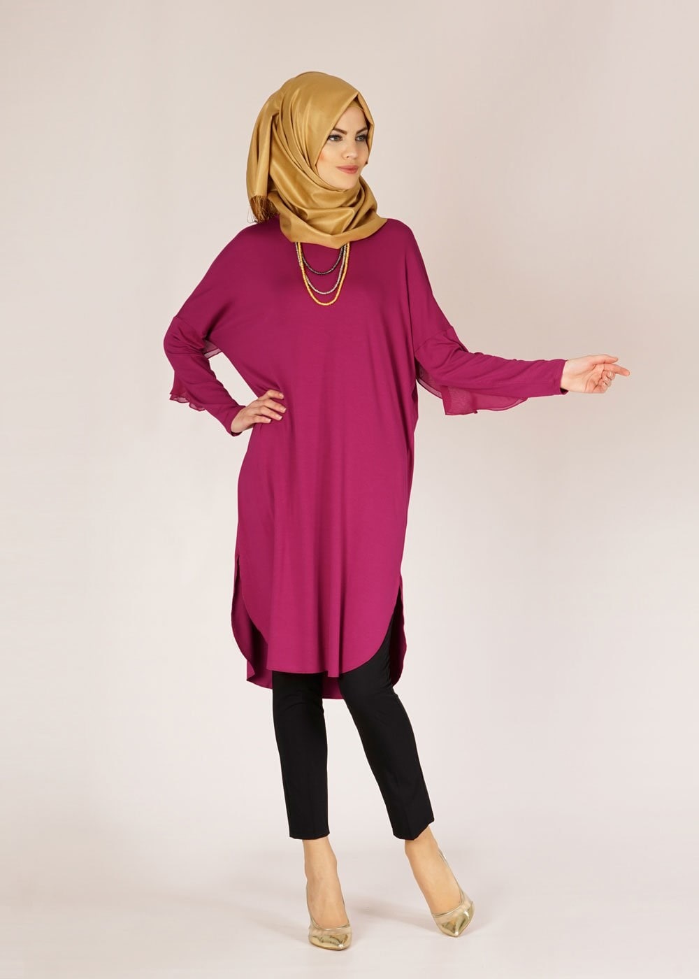 Tesettür giyim FUŞYA YANI YIRTMAÇLI TUNİK 4610