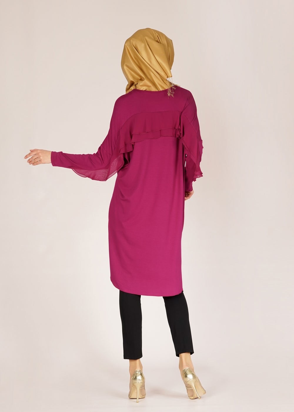 Tesettür giyim FUŞYA YANI YIRTMAÇLI TUNİK 4610