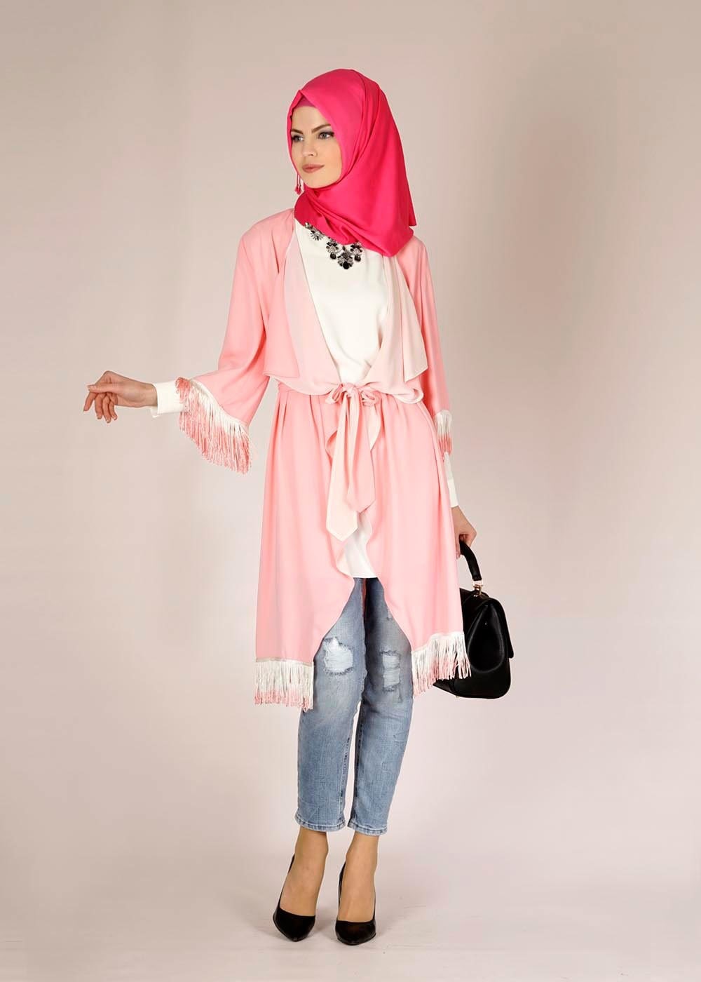 Tesettür giyim PEMBE PÜSKÜL DETAYLI TUNİK 4612