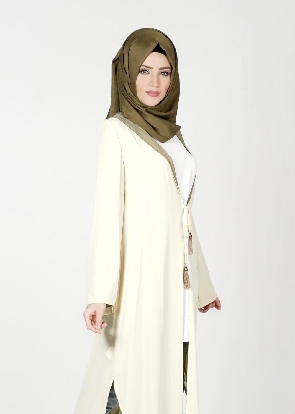 Tesettür giyim SARI PÜSKÜL DETAYLI TUNİK  4613