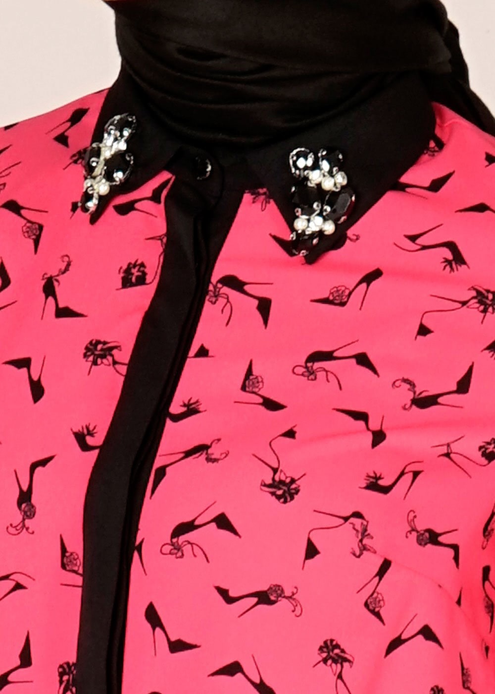 Tesettür giyim FUŞYA DESENLİ TAŞ DETAYLI TUNİK 4618