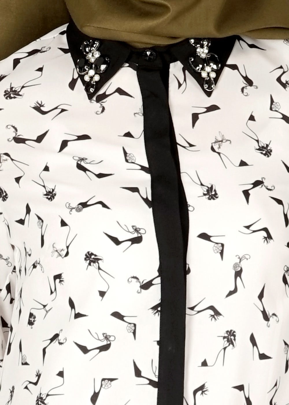 Tesettür giyim BEJ DESENLİ TAŞ DETAYLI TUNİK 4618