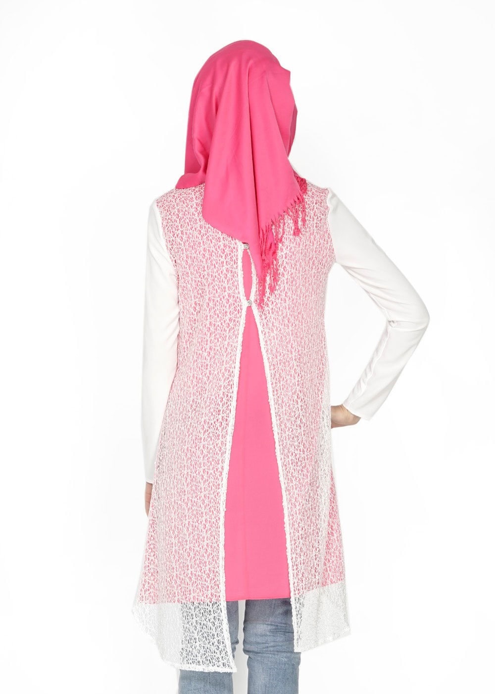 Tesettür giyim PUDRA ASİMETRİK KESİM TAŞ DÜĞME DETAYLI TUNİK 4621