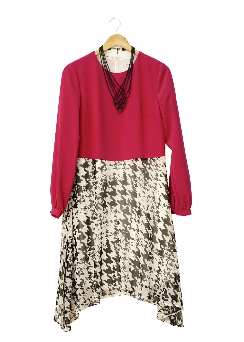 Tesettür giyim FUŞYA ASİMETRİK KESİM DESENLİ TUNİK 4642