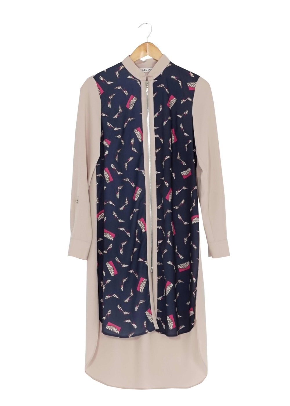 Tesettür giyim BEJ ASİMETRİK KESİM DESENLİ TUNİK 4646