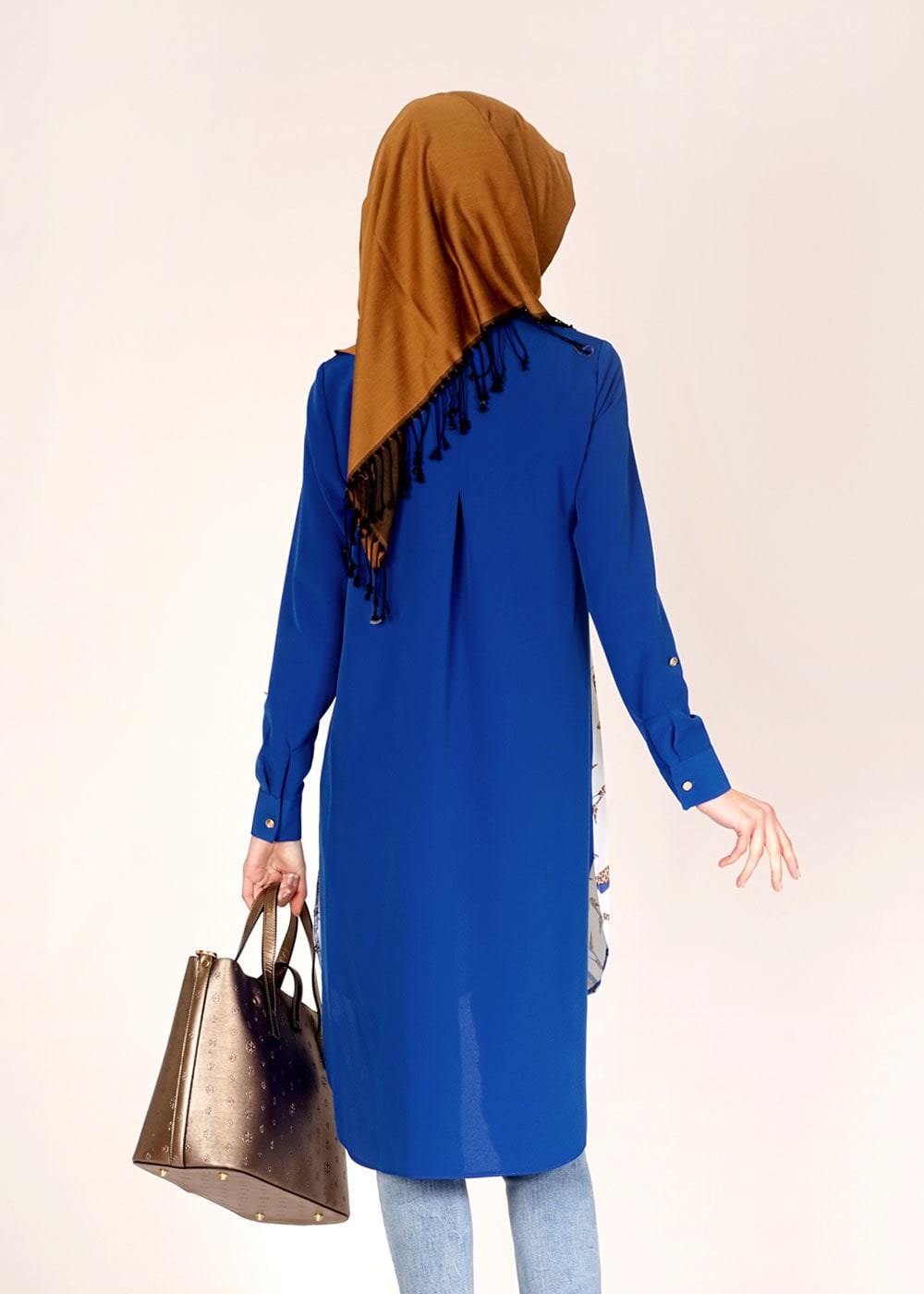 Tesettür giyim LACİVERT ASİMETRİK KESİM DESENLİ TUNİK 4646