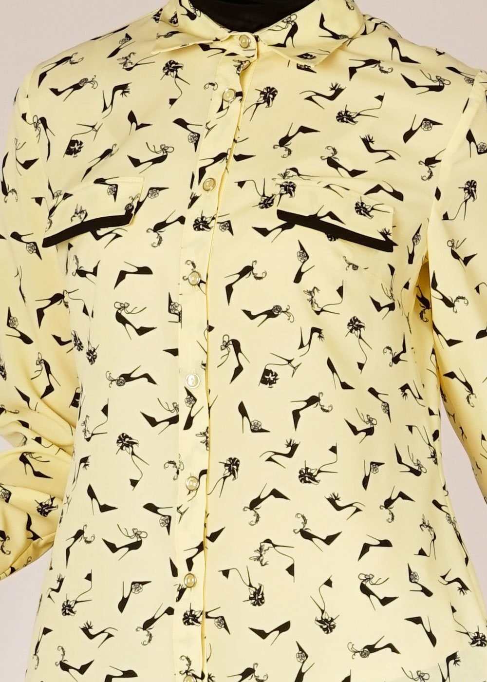 Tesettür giyim SARI DESENLİ GÖMLEK YAKA TUNİK 4681