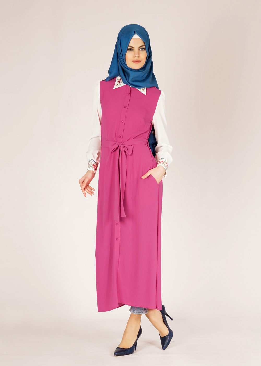 Tesettür giyim FUŞYA GÖMLEK YAKA TESETTÜR TUNİK 4683