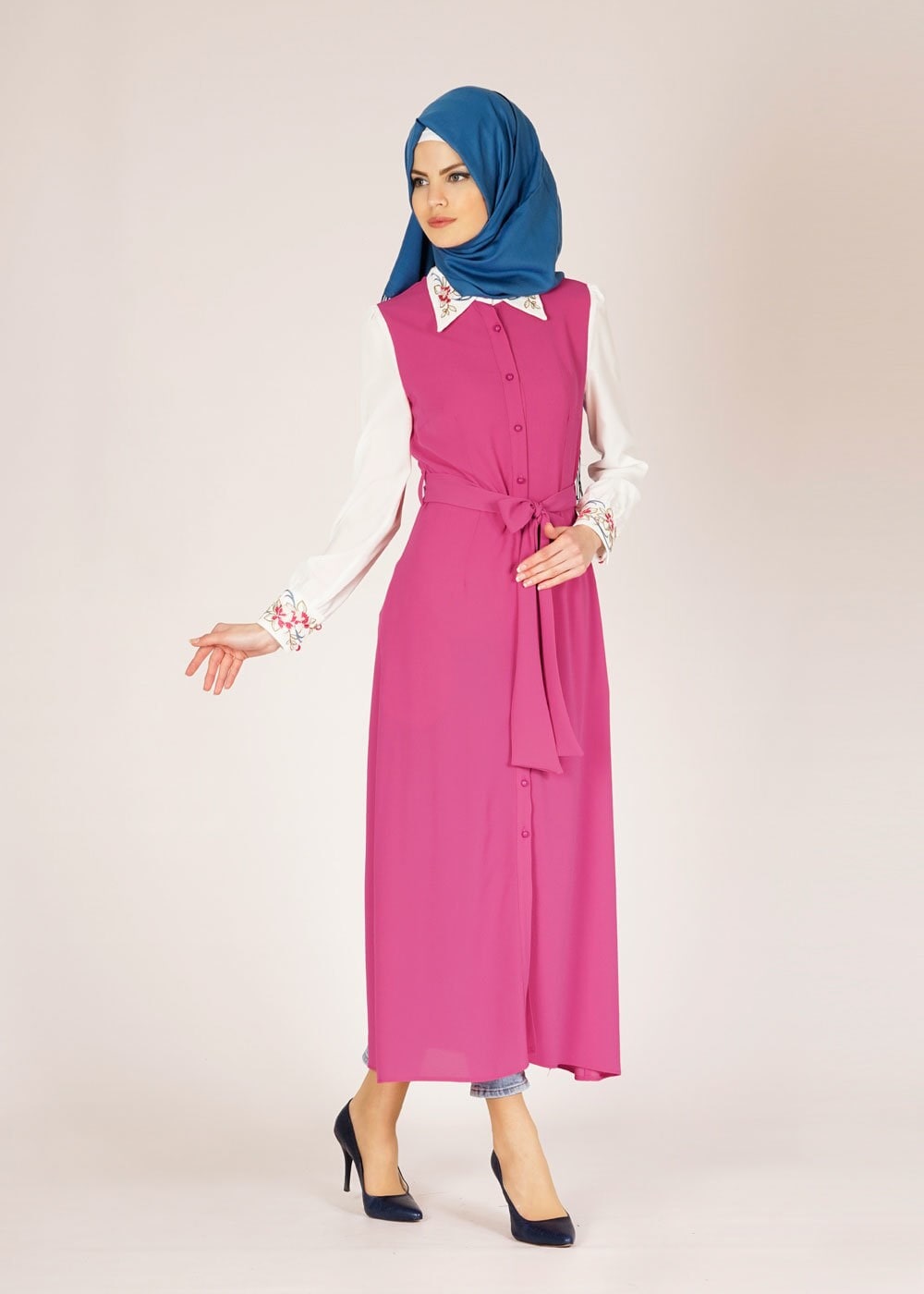 Tesettür giyim FUŞYA GÖMLEK YAKA TESETTÜR TUNİK 4683