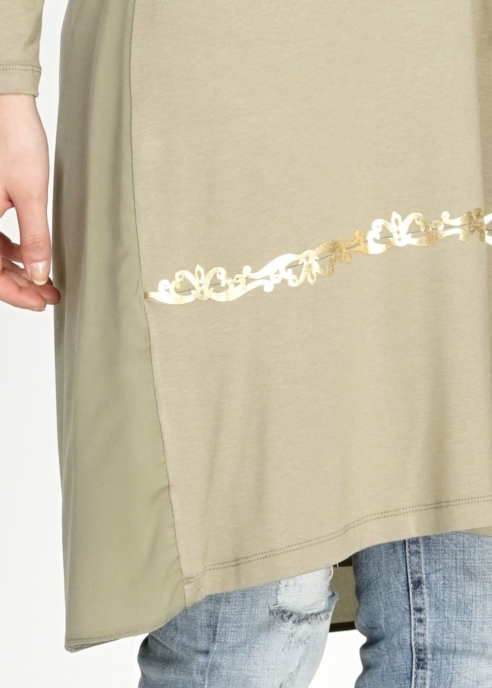 Tesettür giyim HAKİ İŞLEME DETAYLI TUNİK 4692