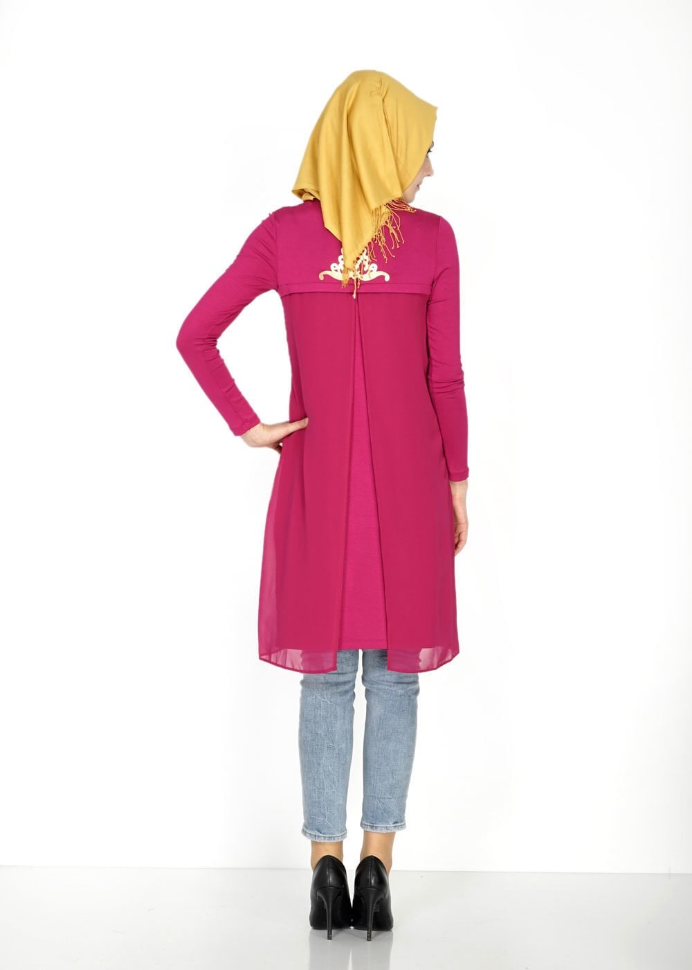 Tesettür giyim FUŞYA İŞLEME DETAYLI TUNİK 4692